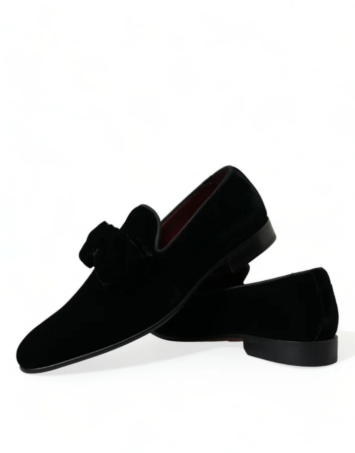 Dolce &amp; Gabbana Black Velvet Loafers Formal Dress Shoes