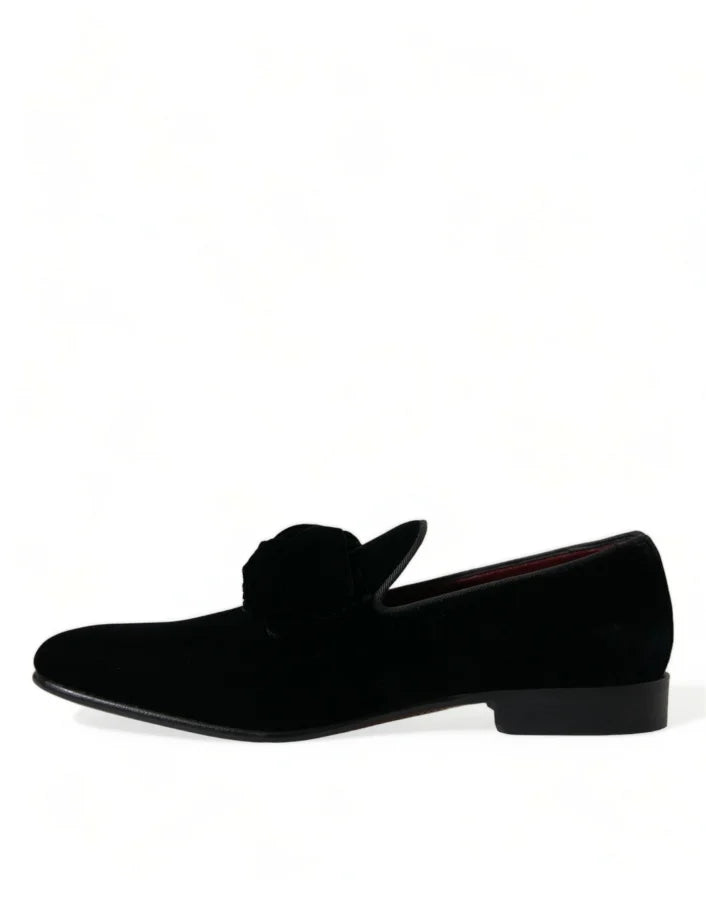 Dolce &amp; Gabbana Black Velvet Loafers Formal Dress Shoes