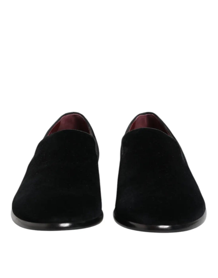 Dolce &amp; Gabbana Black Velvet Loafers Formal Men Dress Shoes