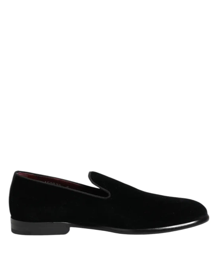 Dolce &amp; Gabbana Black Velvet Loafers Formal Men Dress Shoes