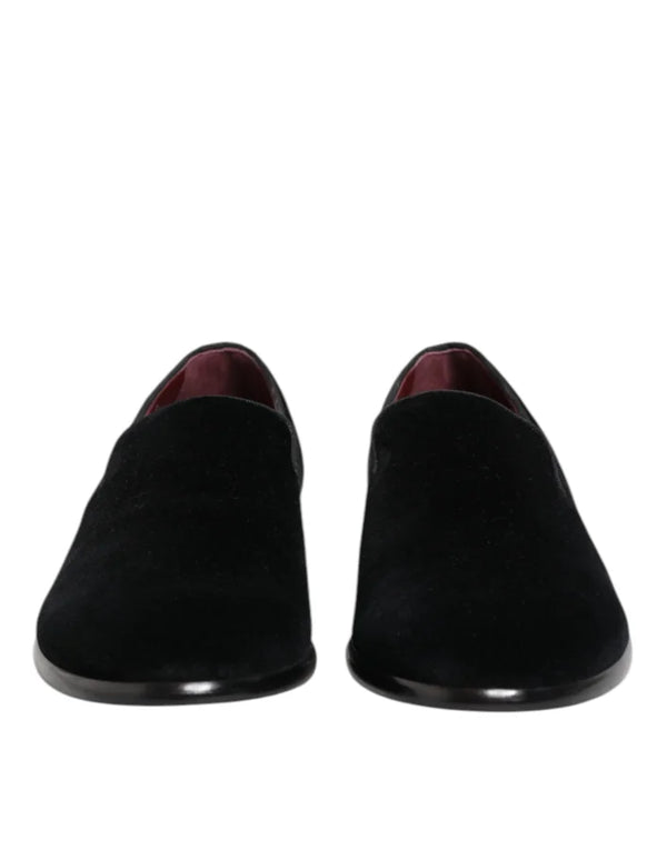 Dolce & Gabbana Black Velvet Loafers Formal Men Dress Shoes