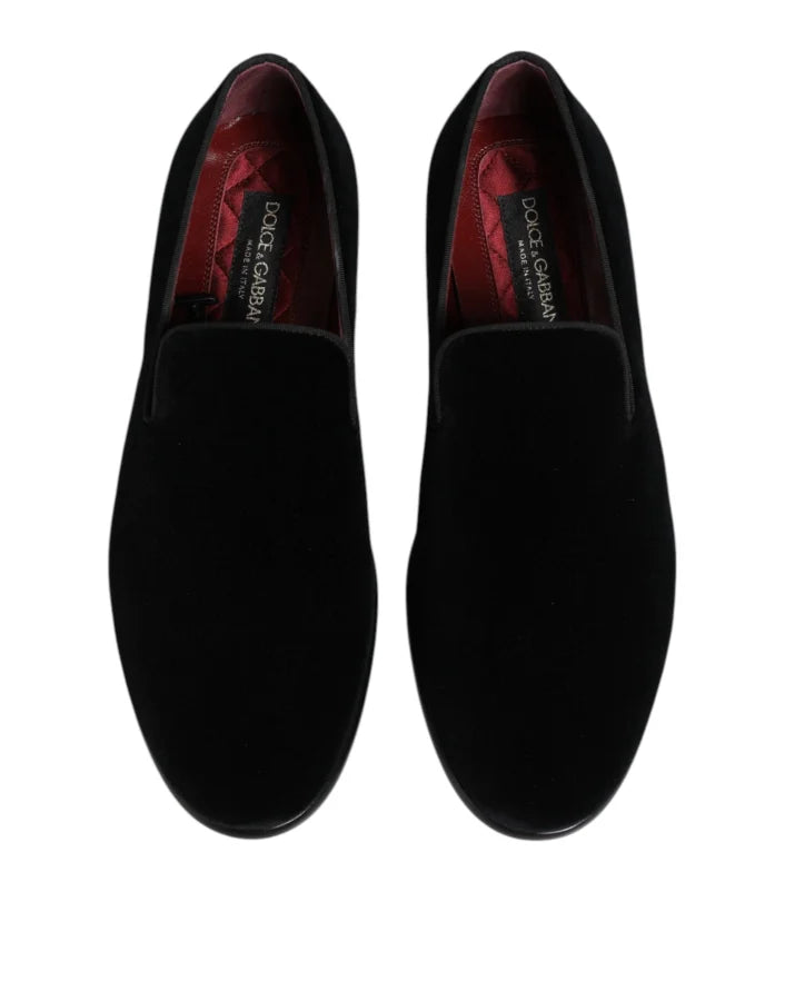 Dolce &amp; Gabbana Black Velvet Loafers Formal Men Dress Shoes