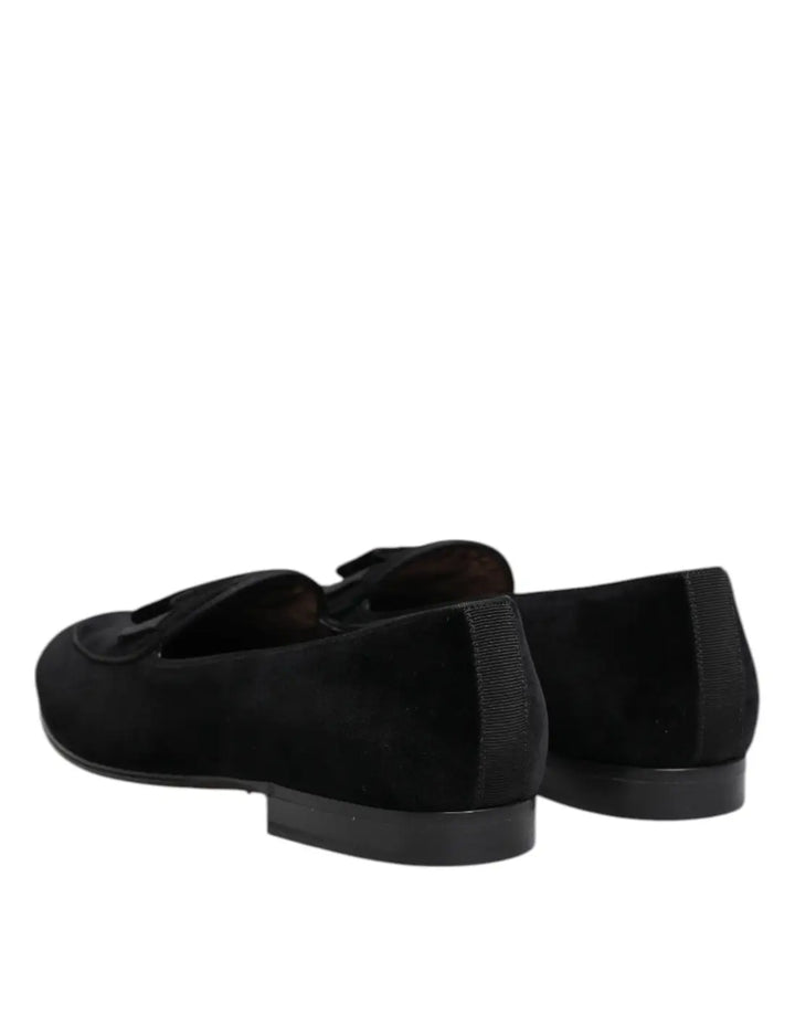 Dolce &amp; Gabbana Black Velvet Loafers Formal Men Dress Shoes