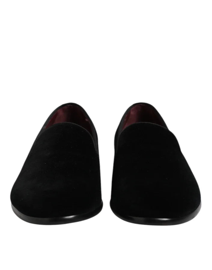 Dolce &amp; Gabbana Black Velvet Slip On Loafers Formal Shoes