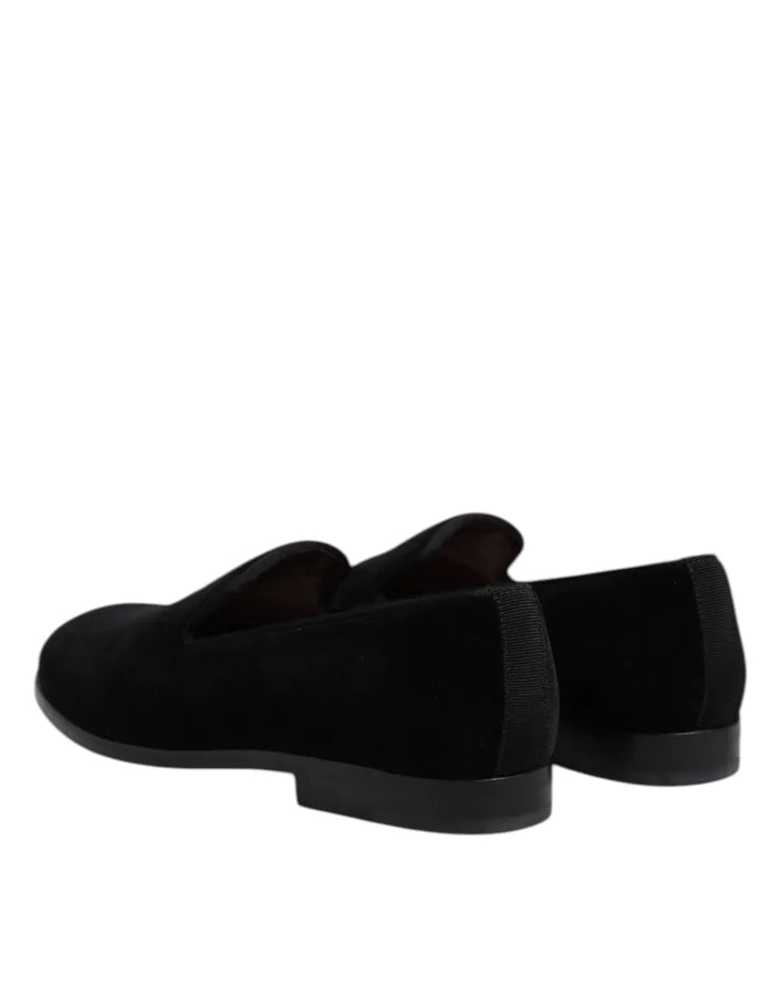 Dolce &amp; Gabbana Black Velvet Slip On Loafers Formal Shoes