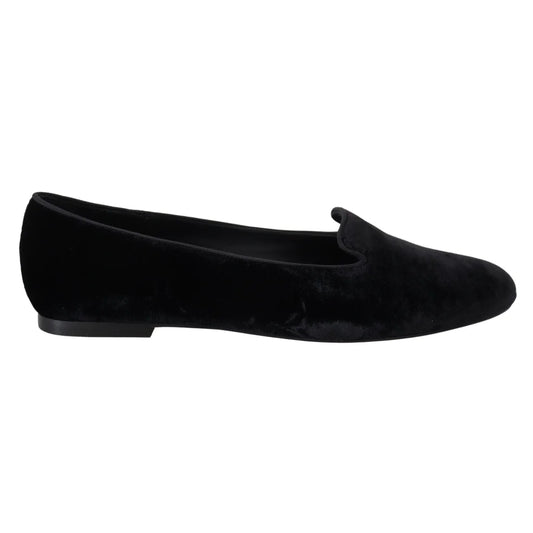 Dolce & Gabbana Black Velvet Slip Ons Loafers Flats Shoes
