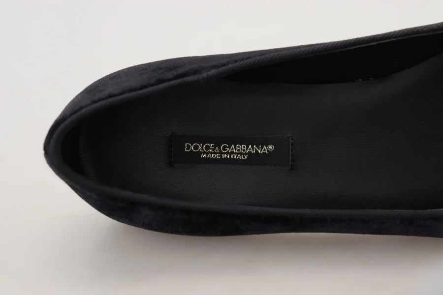 Dolce &amp; Gabbana Black Velvet Slip Ons Loafers Flats Shoes
