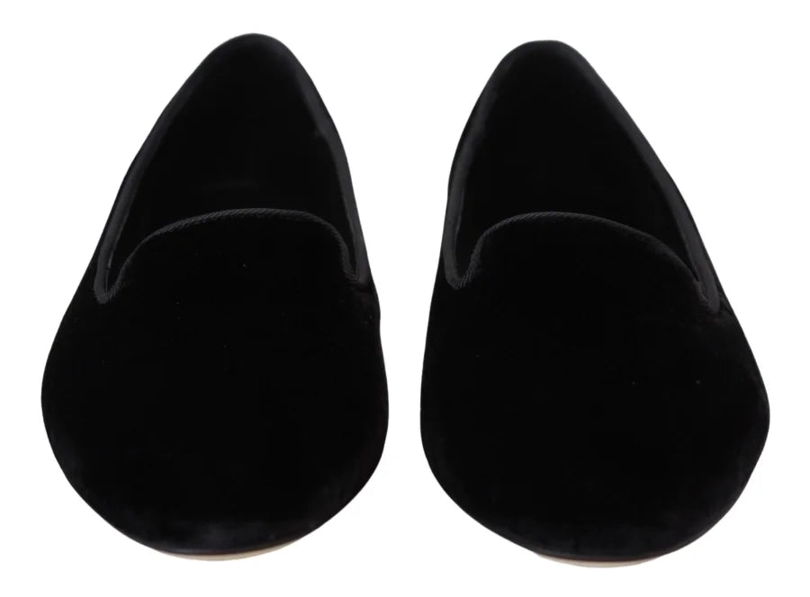 Dolce &amp; Gabbana Black Velvet Slip Ons Loafers Flats Shoes