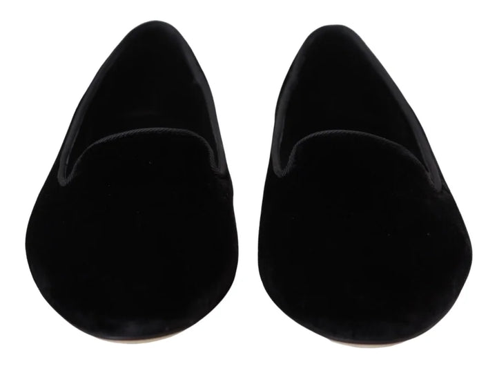 Dolce &amp; Gabbana Black Velvet Slip Ons Loafers Flats Shoes