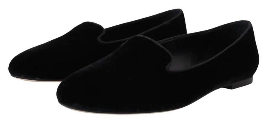 Dolce &amp; Gabbana Black Velvet Slip Ons Loafers Flats Shoes