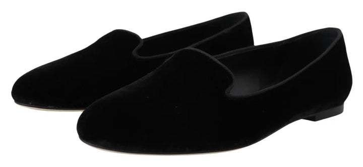 Dolce &amp; Gabbana Black Velvet Slip Ons Loafers Flats Shoes