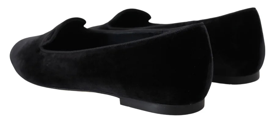 Dolce &amp; Gabbana Black Velvet Slip Ons Loafers Flats Shoes