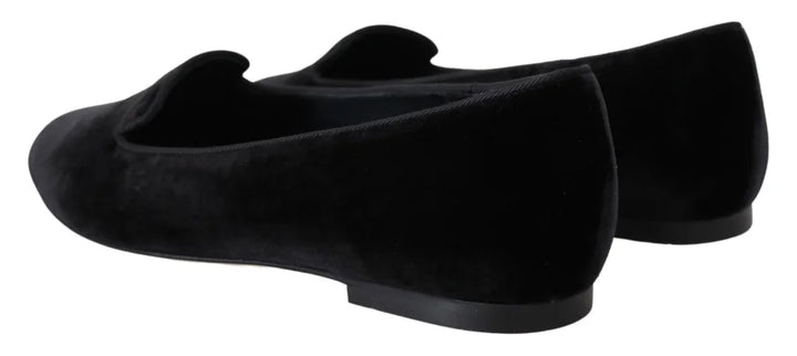 Dolce &amp; Gabbana Black Velvet Slip Ons Loafers Flats Shoes