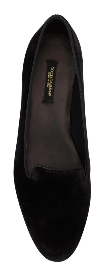 Dolce &amp; Gabbana Black Velvet Slip Ons Loafers Flats Shoes