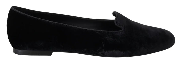 Dolce &amp; Gabbana Black Velvet Slip Ons Loafers Flats Shoes