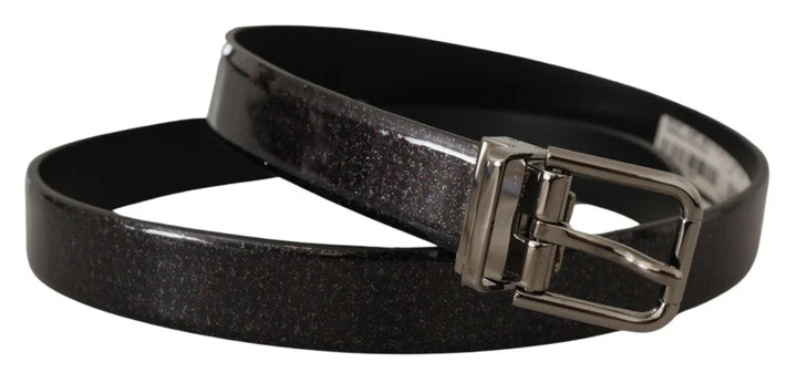 Dolce &amp; Gabbana Black Vernice Puntinata Leather Silver Tone Metal Belt