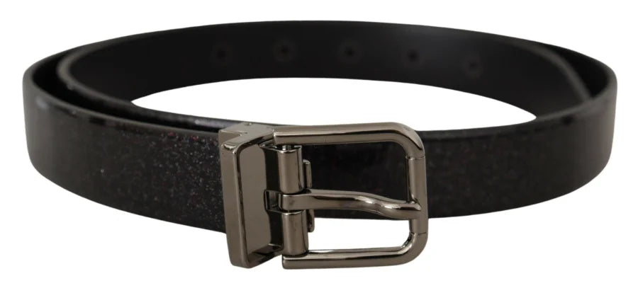 Dolce &amp; Gabbana Black Vernice Puntinata Leather Silver Tone Metal Belt