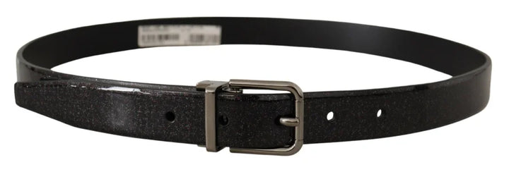 Dolce &amp; Gabbana Black Vernice Puntinata Leather Silver Tone Metal Belt