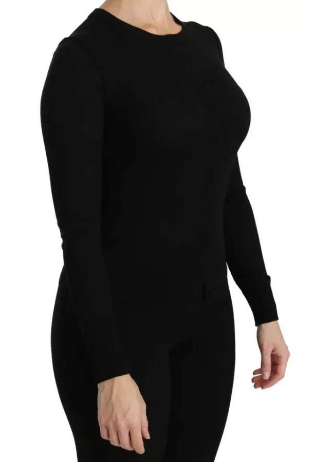 Dolce &amp; Gabbana Black Virgin Wool Long Sleeve Top Blouse
