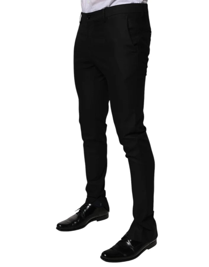 Dolce &amp; Gabbana Black Virgin Wool MenSkinny Dress Formal Pants