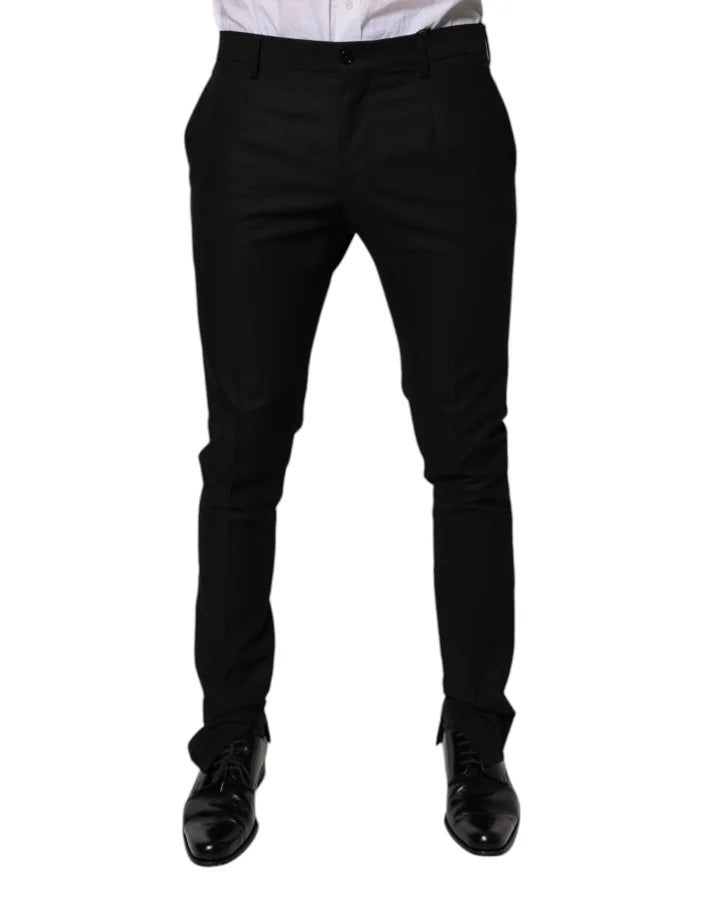 Dolce &amp; Gabbana Black Virgin Wool MenSkinny Dress Formal Pants