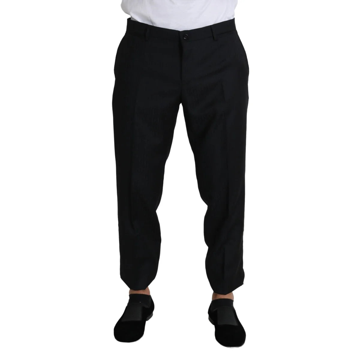 Dolce Gabbana Black Virgin Wool Skinny Cropped Dress Pants &