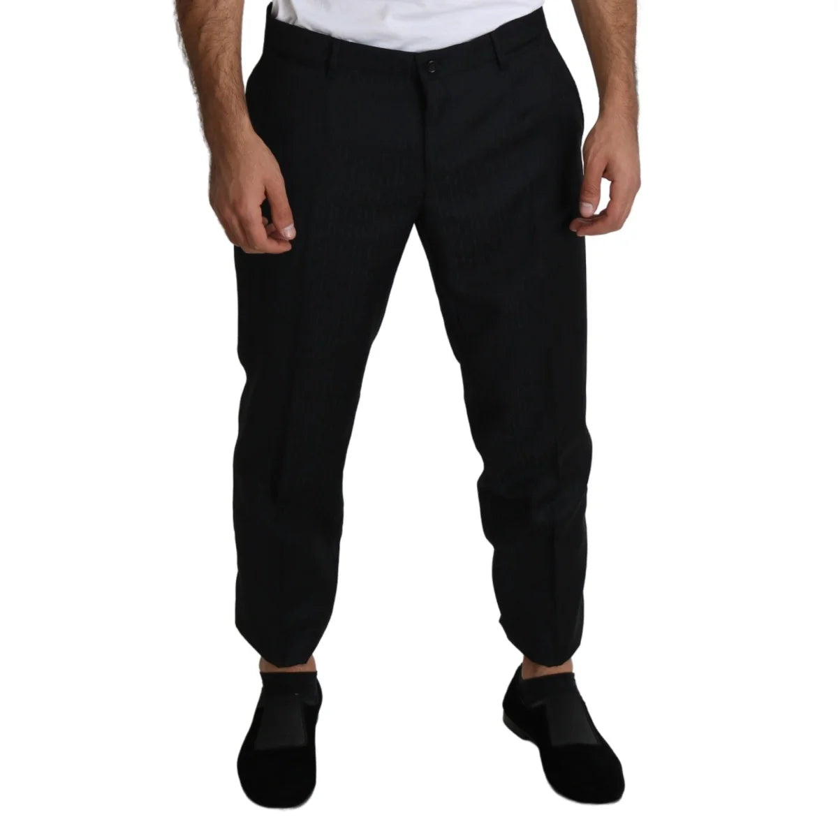 Dolce Gabbana Black Virgin Wool Skinny Cropped Dress Pants &
