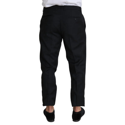Dolce Gabbana Black Virgin Wool Skinny Cropped Dress Pants &