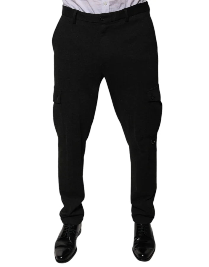 Dolce &amp; Gabbana Black Viscose Cargo Men Casual Pants