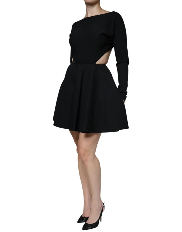 Dolce &amp; Gabbana Black Viscose Cut Out A-line Long Sleeves Mini Dress