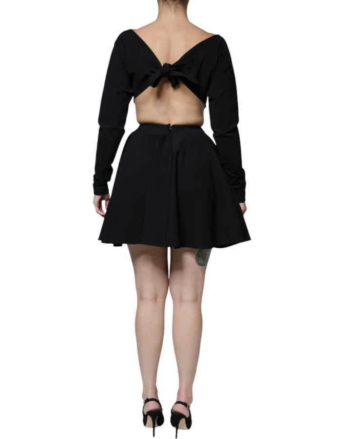 Dolce &amp; Gabbana Black Viscose Cut Out A-line Long Sleeves Mini Dress