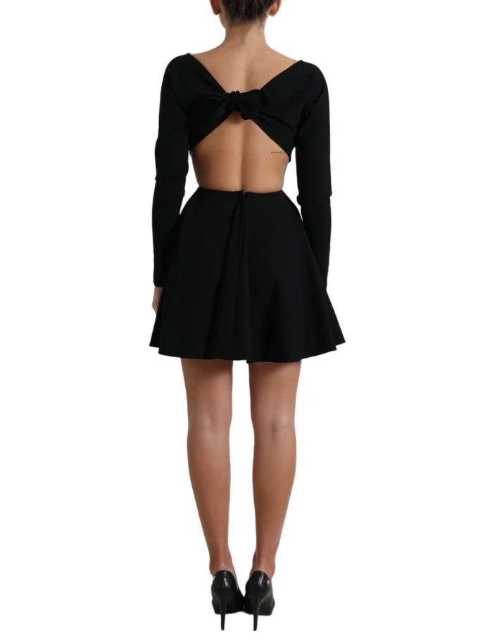 Dolce &amp; Gabbana Black Viscose Cut Out A-line Long Sleeves Mini Dress
