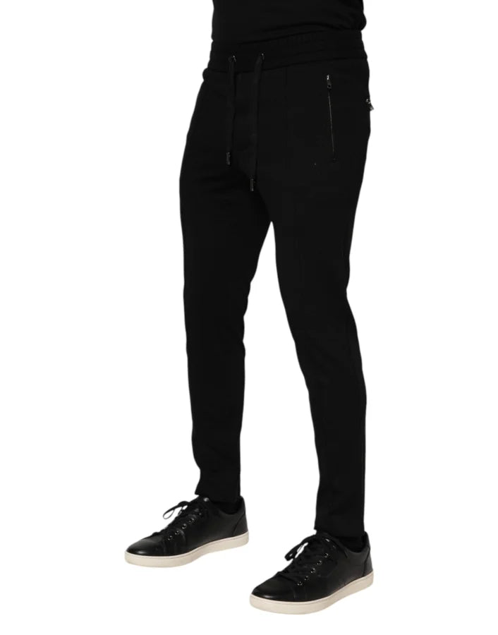 Dolce &amp; Gabbana Black Viscose Drawstring Men Jogger Pants