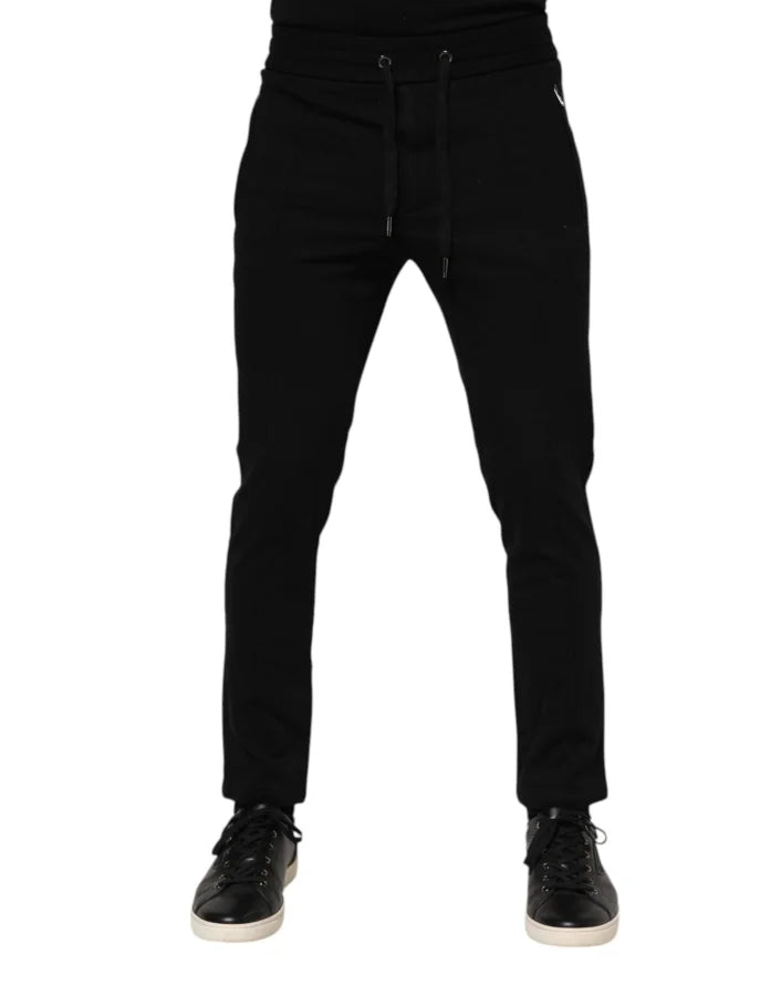 Dolce &amp; Gabbana Black Viscose Drawstring Men Jogger Pants