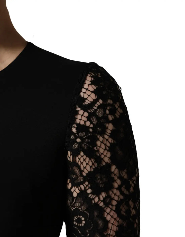 Dolce &amp; Gabbana Black Viscose Lace Long Sleeves Mini Dress