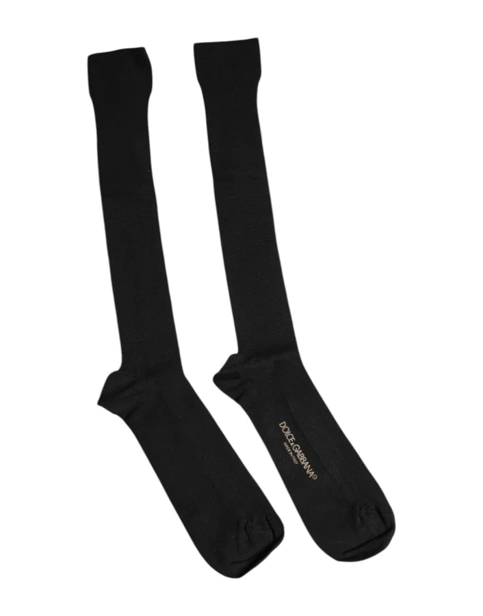 Dolce &amp; Gabbana Black Viscose Logo Over The Calf Socks