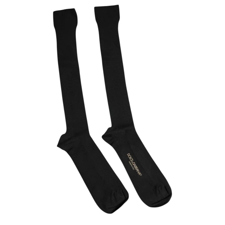 Dolce &amp; Gabbana Black Viscose Logo Over The Calf Socks