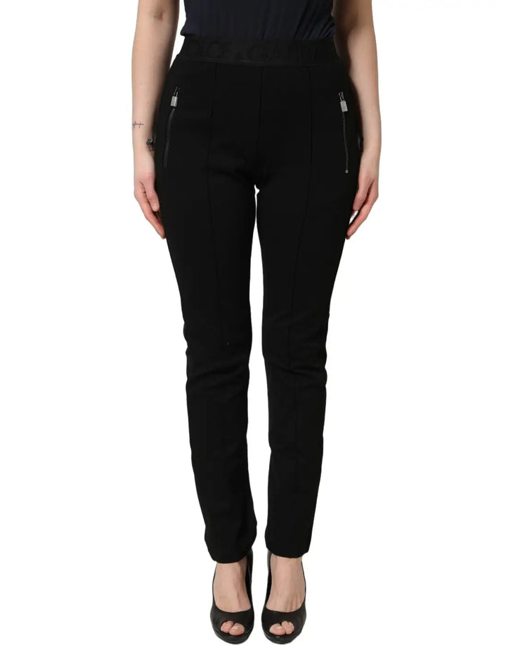 Dolce &amp; Gabbana Black Viscose Mid Waist Skinny Trouser Pants