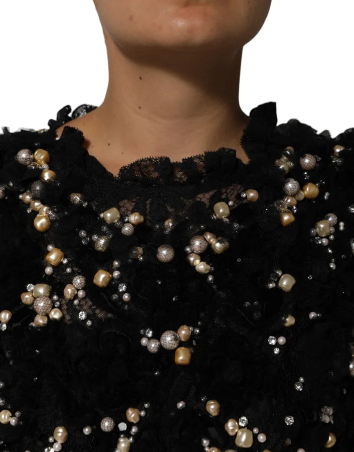 Dolce &amp; Gabbana Black Viscose Pearl Embellishment Shift Dress