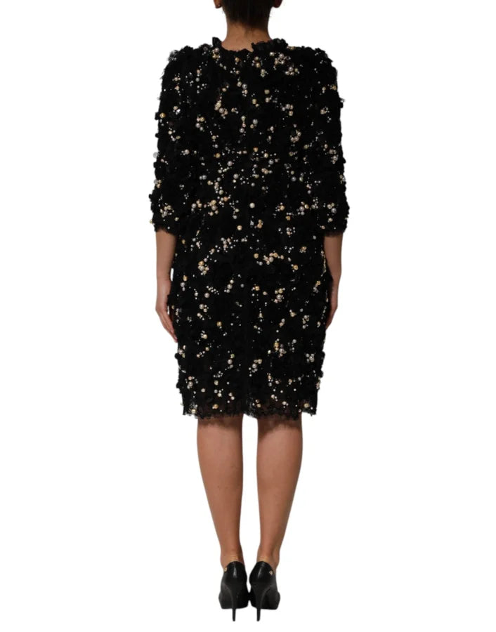 Dolce &amp; Gabbana Black Viscose Pearl Embellishment Shift Dress