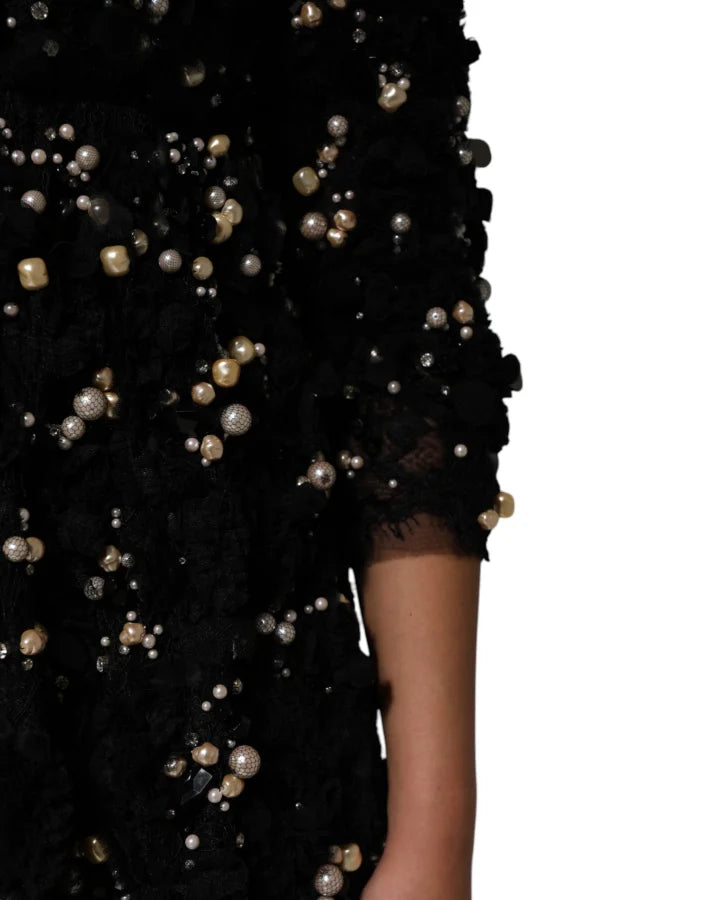 Dolce &amp; Gabbana Black Viscose Pearl Embellishment Shift Dress