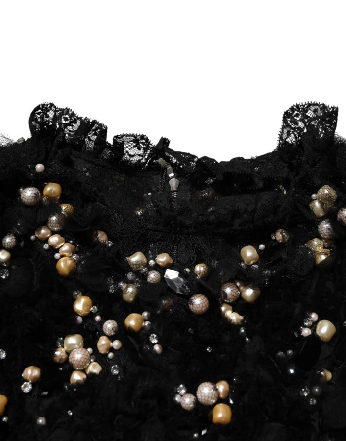 Dolce &amp; Gabbana Black Viscose Pearl Embellishment Shift Dress