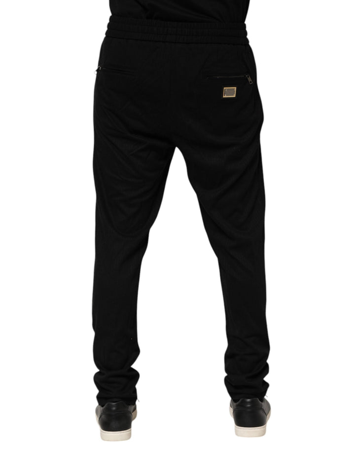 Dolce &amp; Gabbana Black Viscose Skinny Logo Men Jogger Pants