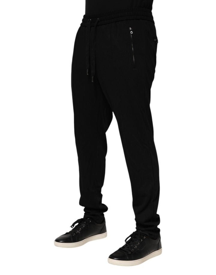 Dolce &amp; Gabbana Black Viscose Skinny Logo Men Jogger Pants