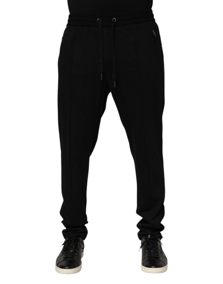 Dolce &amp; Gabbana Black Viscose Skinny Logo Men Jogger Pants