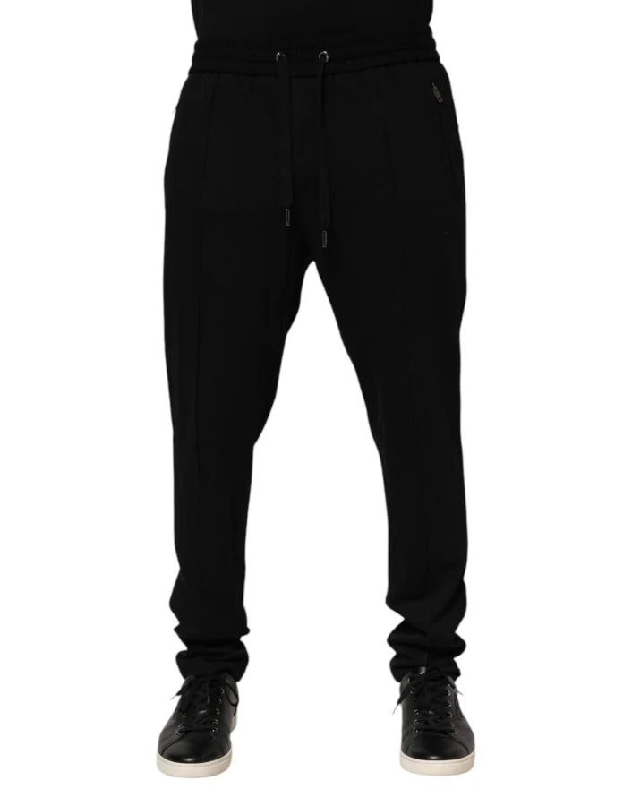 Dolce &amp; Gabbana Black Viscose Skinny Logo Men Jogger Pants