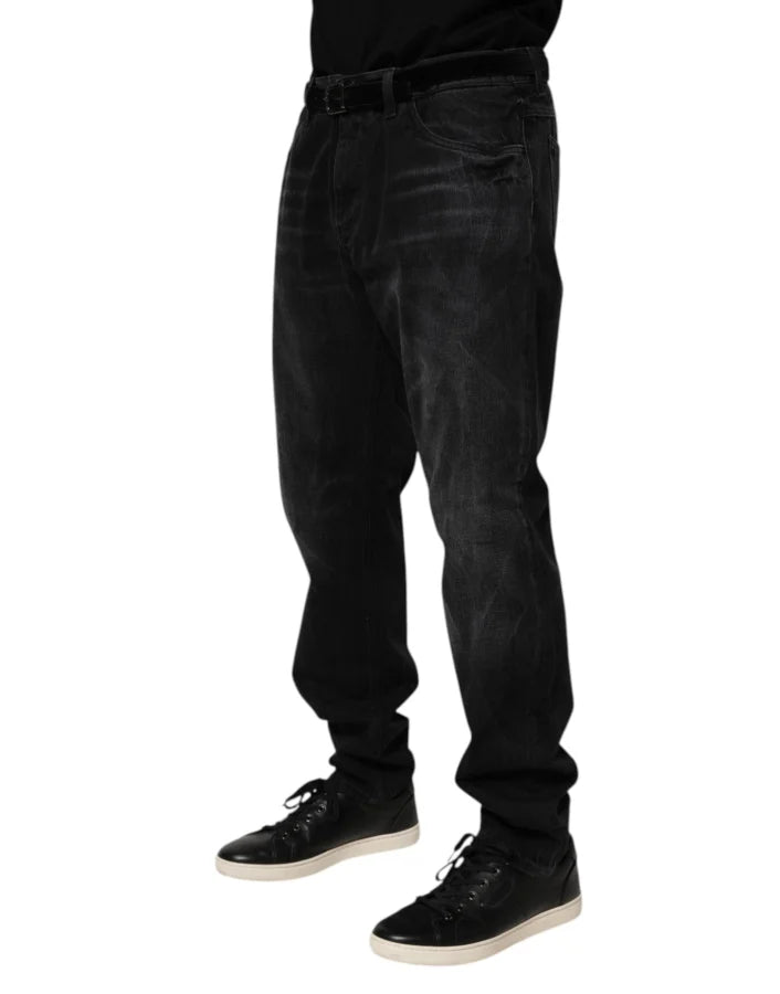 Dolce &amp; Gabbana Black Washed Cotton Skinny Men Denim Jeans