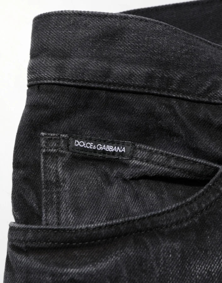 Dolce &amp; Gabbana Black Washed Cotton Skinny Men Denim Jeans