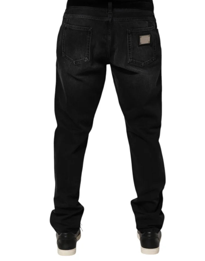 Dolce &amp; Gabbana Black Washed Cotton Skinny Men Denim Jeans