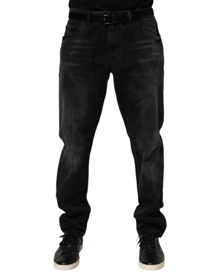 Dolce &amp; Gabbana Black Washed Cotton Skinny Men Denim Jeans